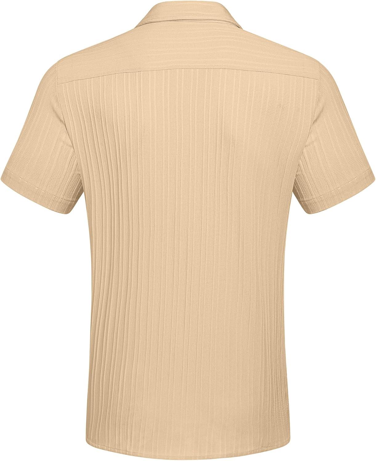 imageCOOFANDY Mens Casual Button Down Shirts Short Sleeve Textured Summer Beach Shirt with PocketLight Khaki