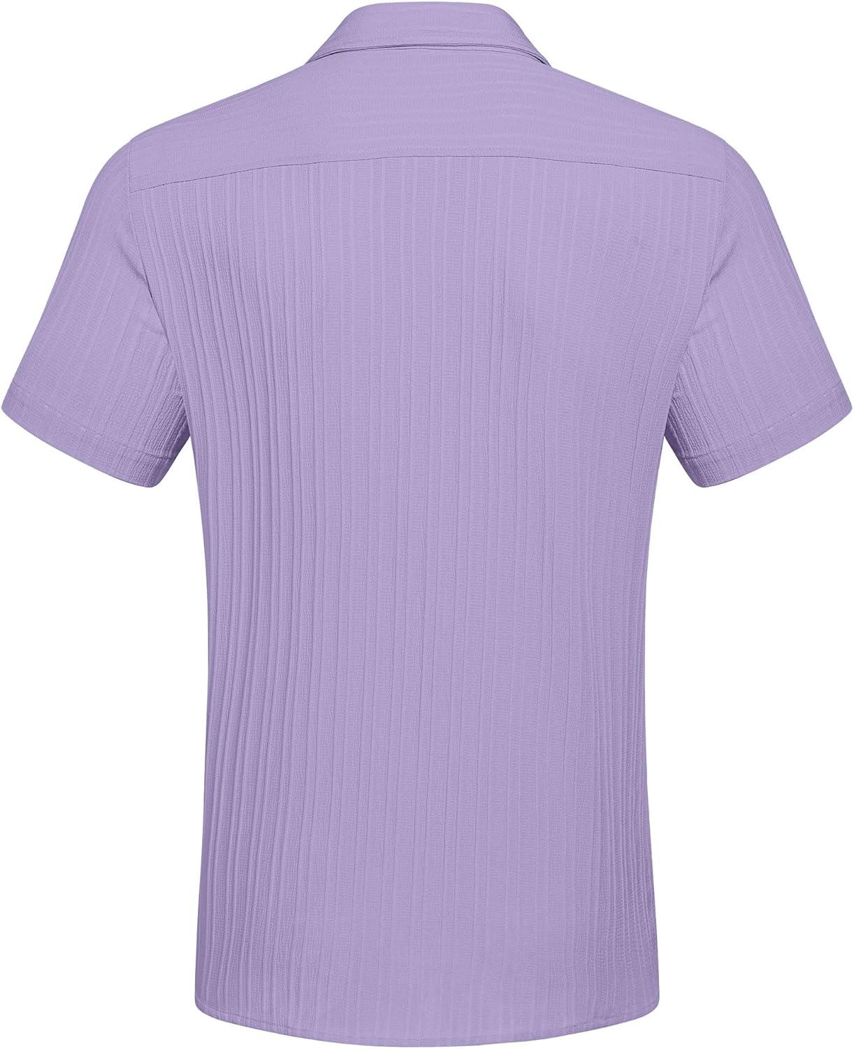 imageCOOFANDY Mens Casual Button Down Shirts Short Sleeve Textured Summer Beach Shirt with PocketLight Purple