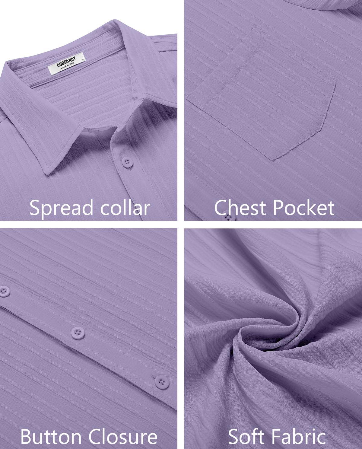 imageCOOFANDY Mens Casual Button Down Shirts Short Sleeve Textured Summer Beach Shirt with PocketLight Purple