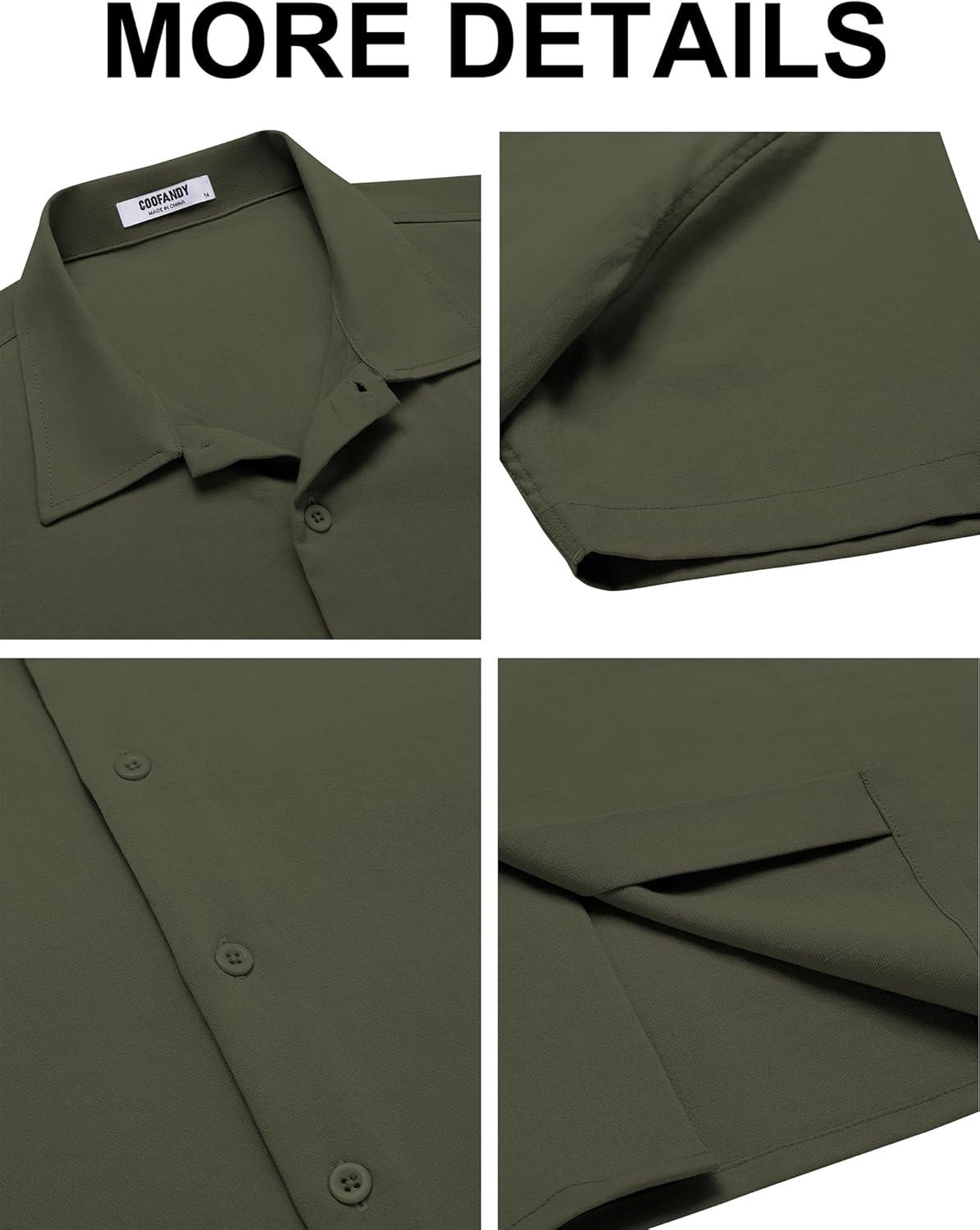 imageCOOFANDY Mens Casual Button Down Shirts Short Sleeve WrinkleFree Summer Beach WearArmy Green