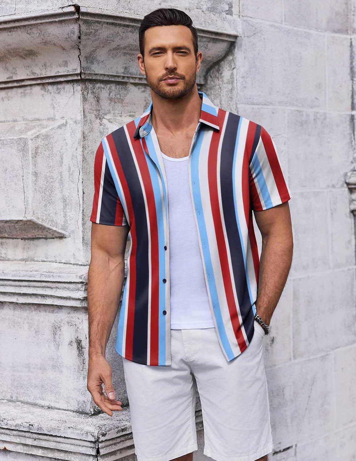 imageCOOFANDY Mens Casual Button Down Short Sleeve Shirts Untucked Wrinkle Free Shirt Stretch Dress Shirts