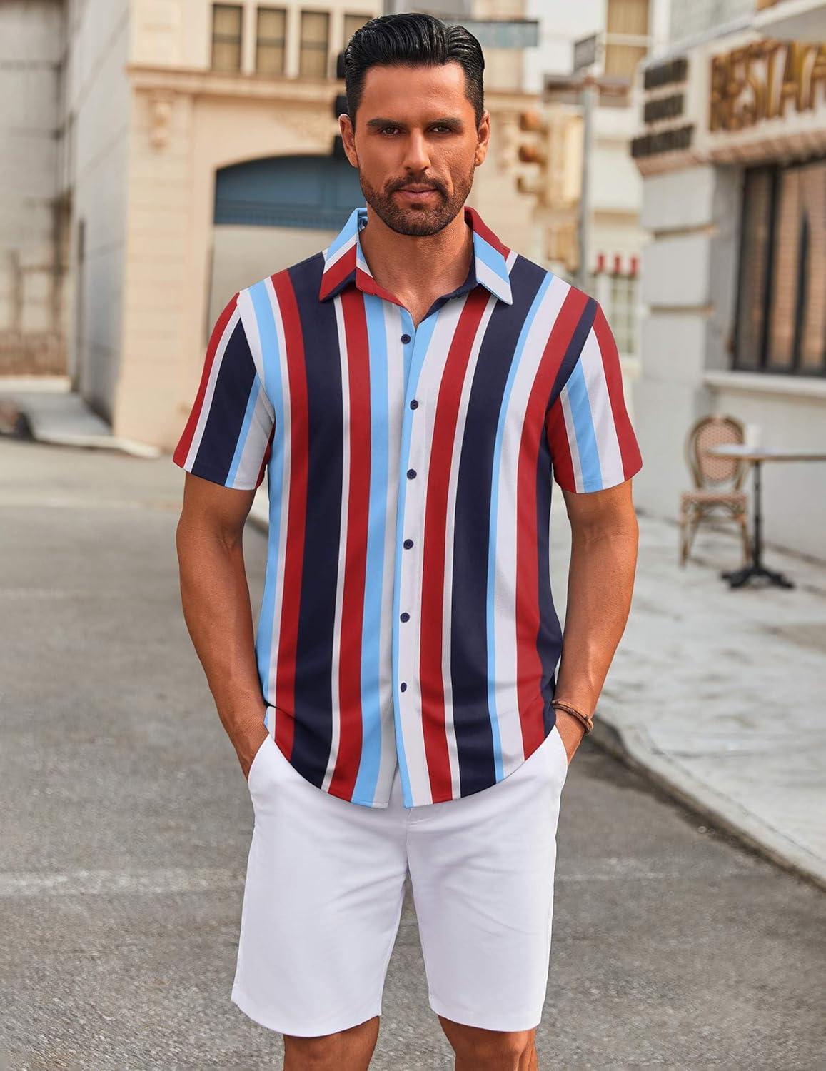 imageCOOFANDY Mens Casual Button Down Short Sleeve Shirts Untucked Wrinkle Free Shirt Stretch Dress Shirts