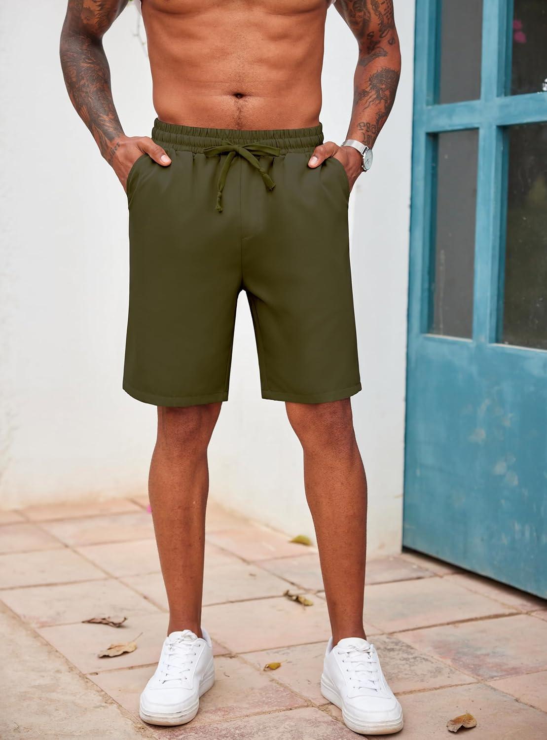 imageCOOFANDY Mens Casual Drawstring Shorts Lightweight Elastic Waist Walking Shorts with PocketsArmy Green