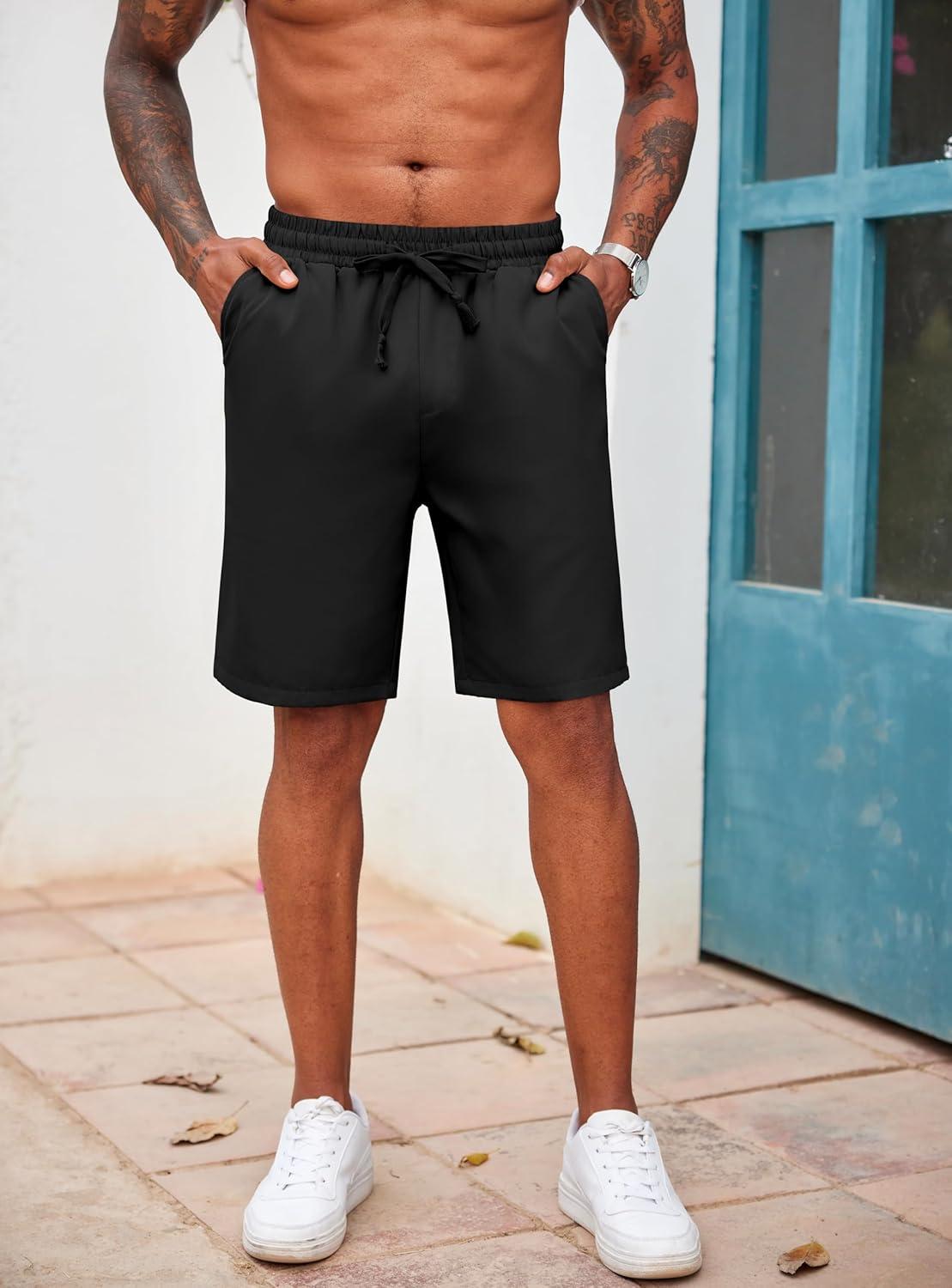 imageCOOFANDY Mens Casual Drawstring Shorts Lightweight Elastic Waist Walking Shorts with PocketsBlack