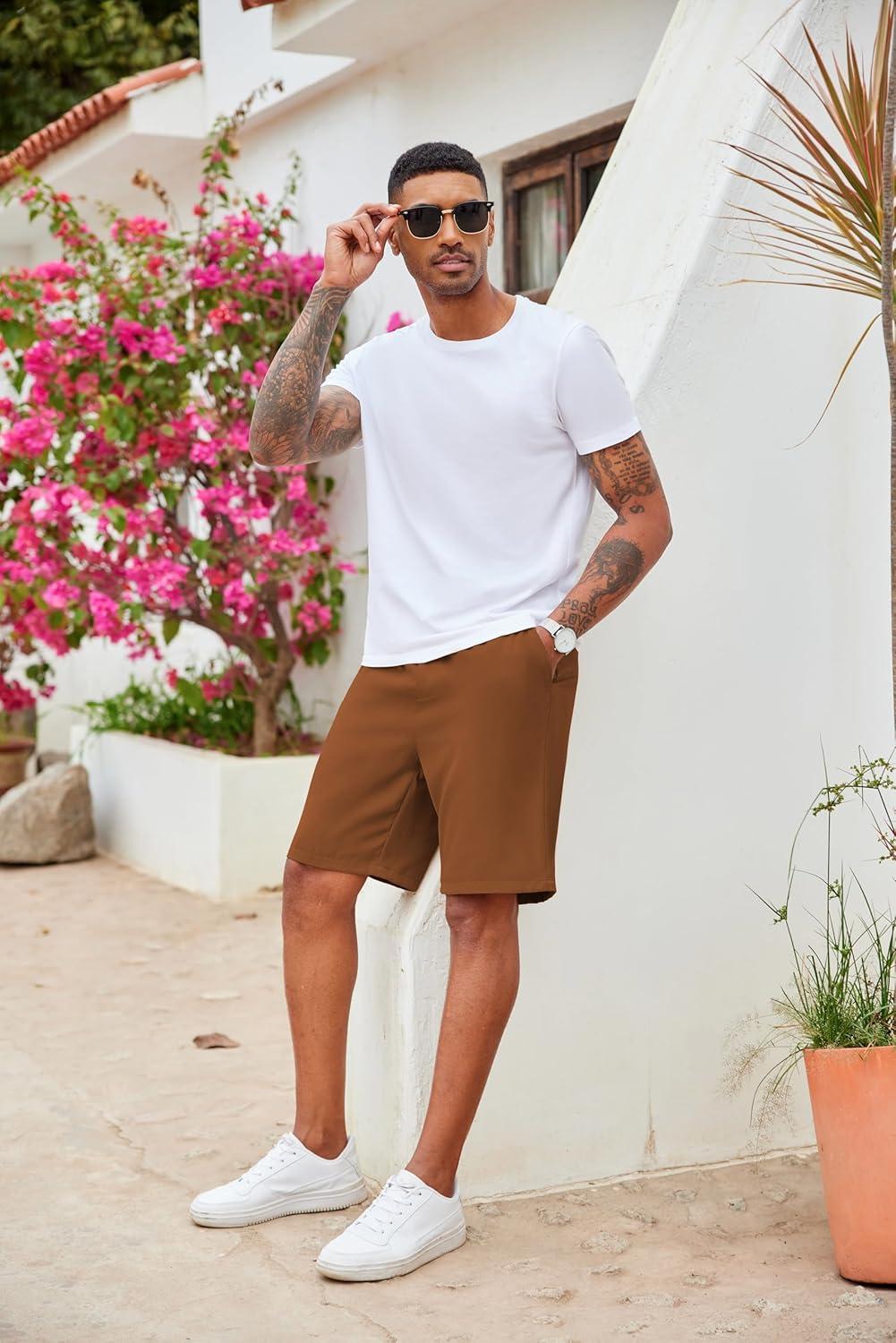 imageCOOFANDY Mens Casual Drawstring Shorts Lightweight Elastic Waist Walking Shorts with PocketsBrown