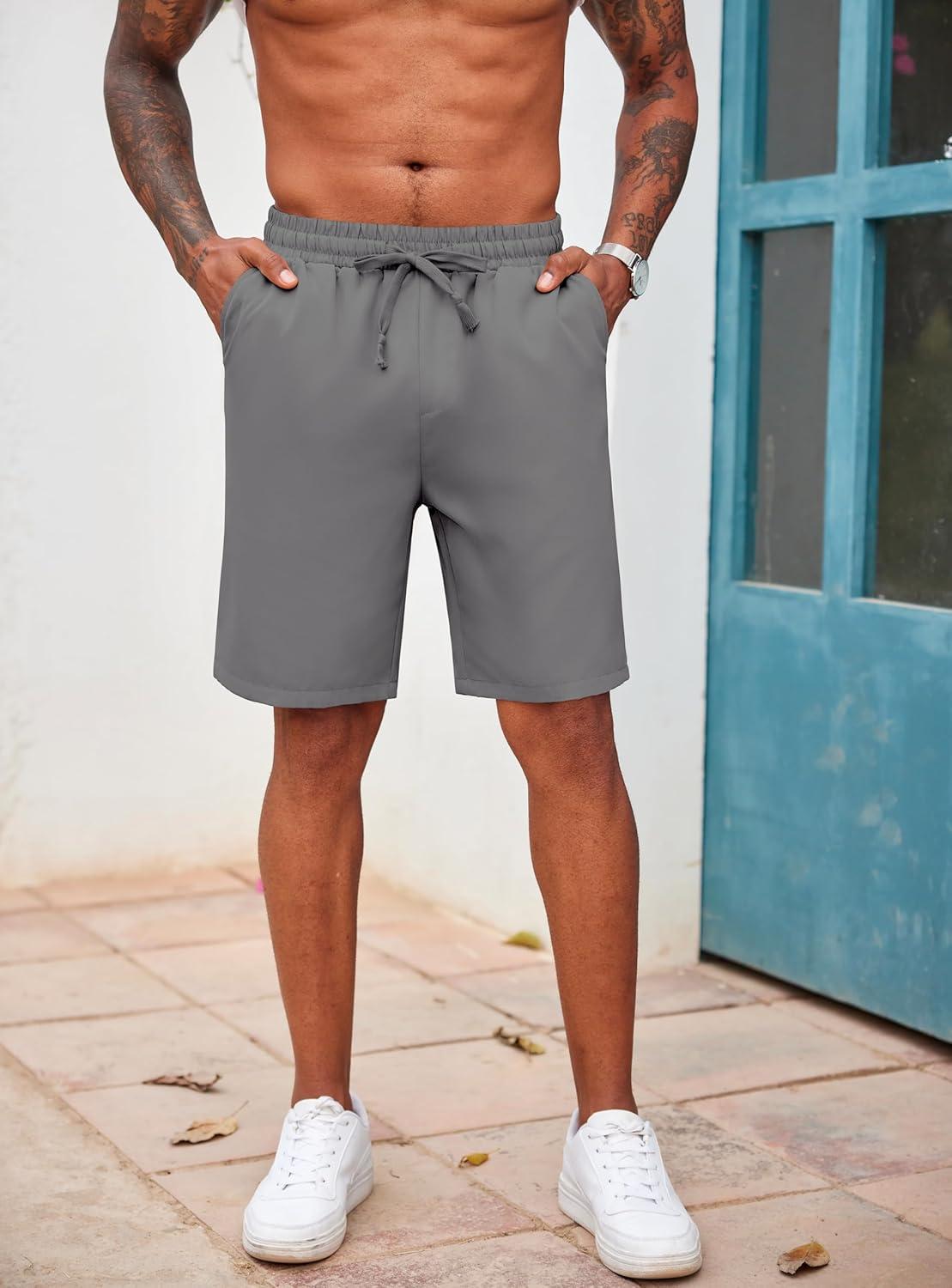 imageCOOFANDY Mens Casual Drawstring Shorts Lightweight Elastic Waist Walking Shorts with PocketsDark Grey