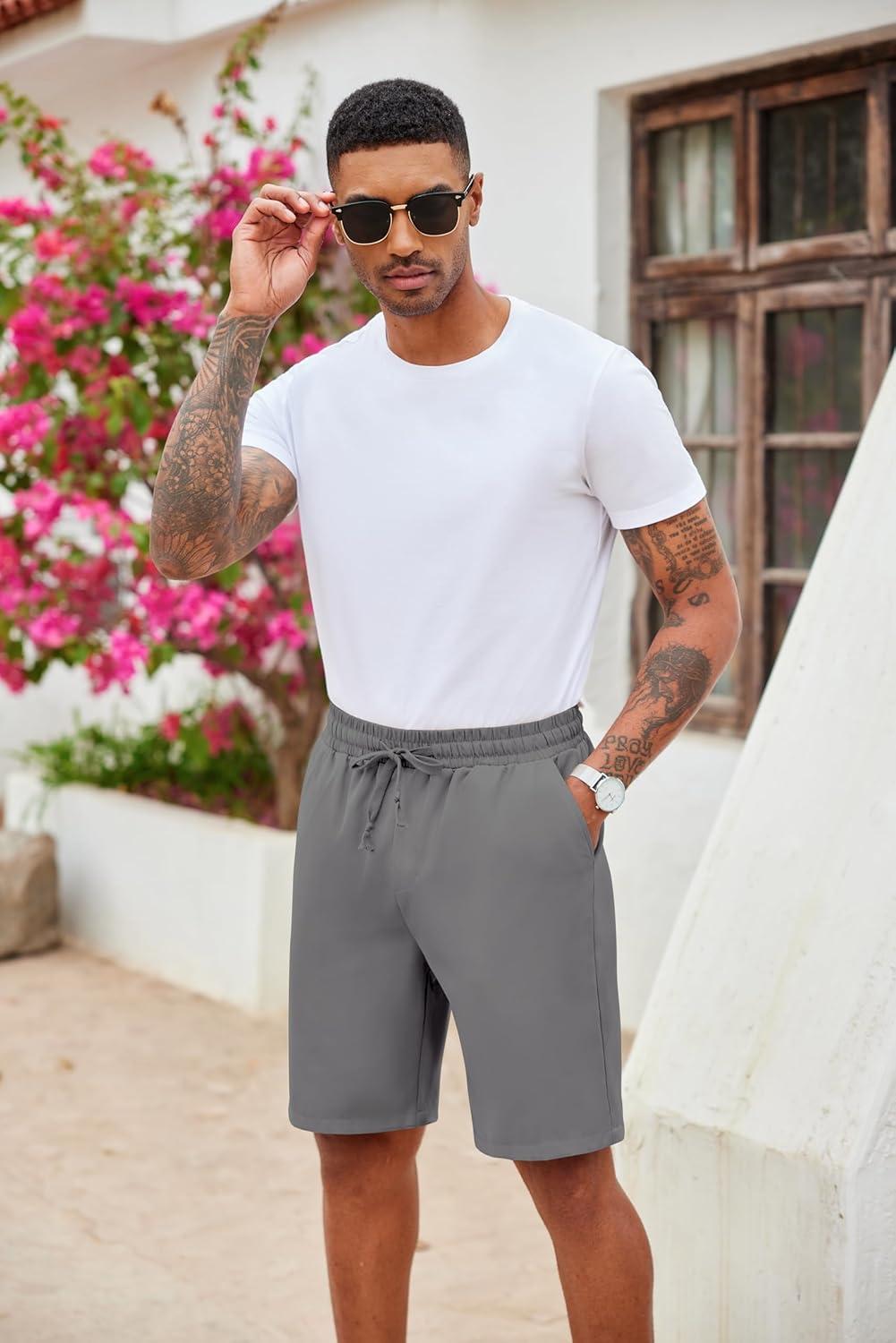 imageCOOFANDY Mens Casual Drawstring Shorts Lightweight Elastic Waist Walking Shorts with PocketsDark Grey