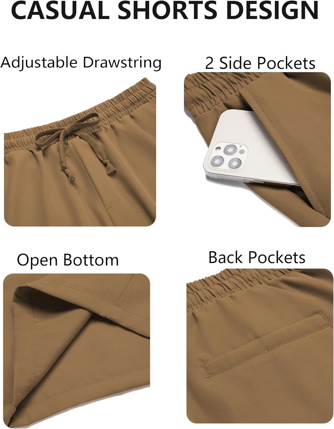 imageCOOFANDY Mens Casual Drawstring Shorts Lightweight Elastic Waist Walking Shorts with PocketsDark Khaki