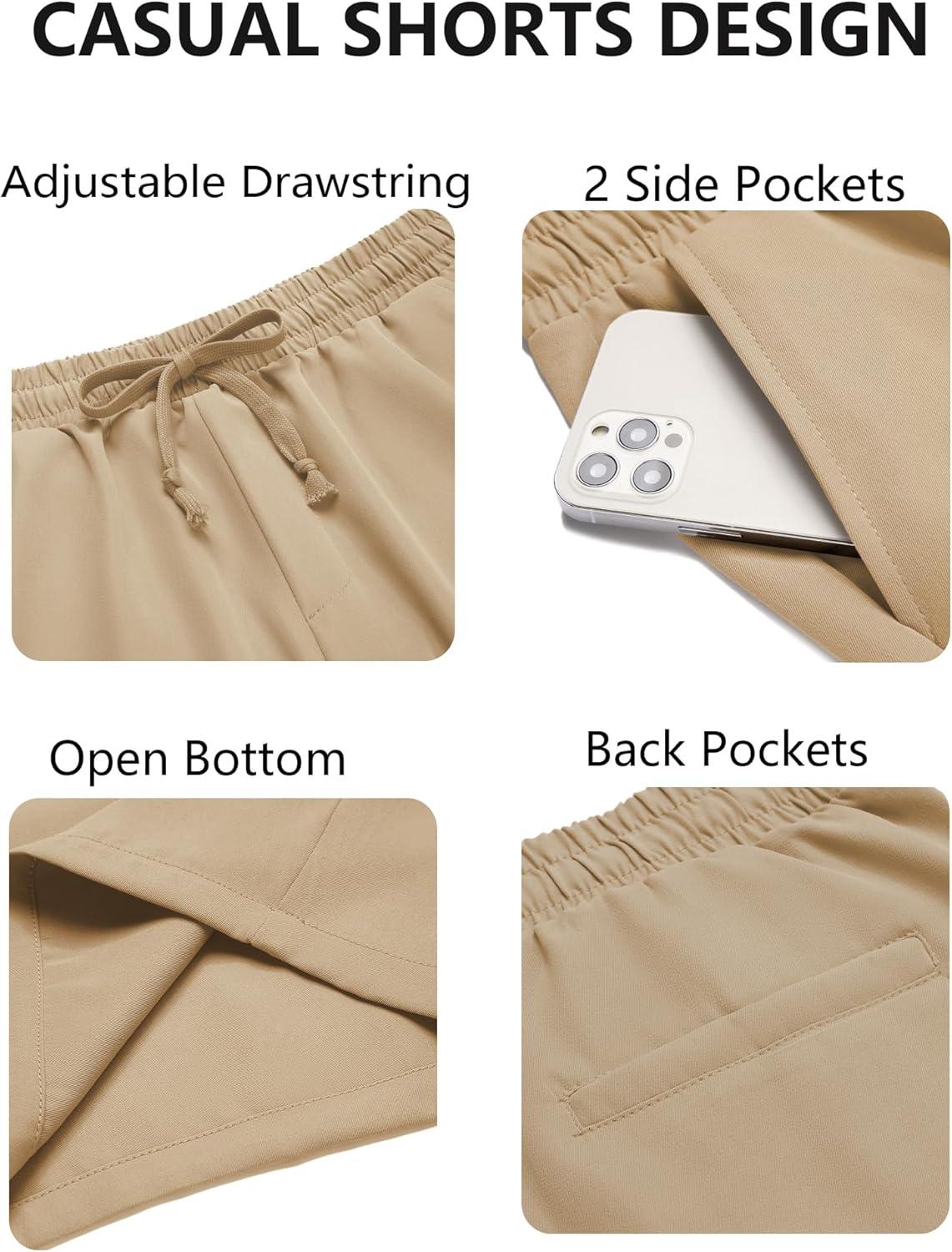 imageCOOFANDY Mens Casual Drawstring Shorts Lightweight Elastic Waist Walking Shorts with PocketsLight Khaki
