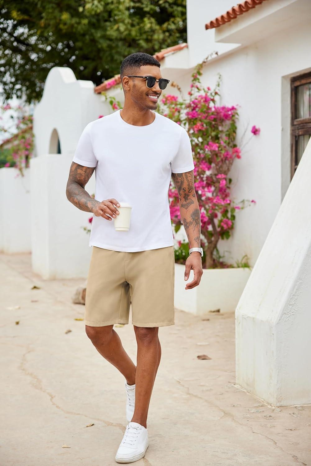 imageCOOFANDY Mens Casual Drawstring Shorts Lightweight Elastic Waist Walking Shorts with PocketsLight Khaki