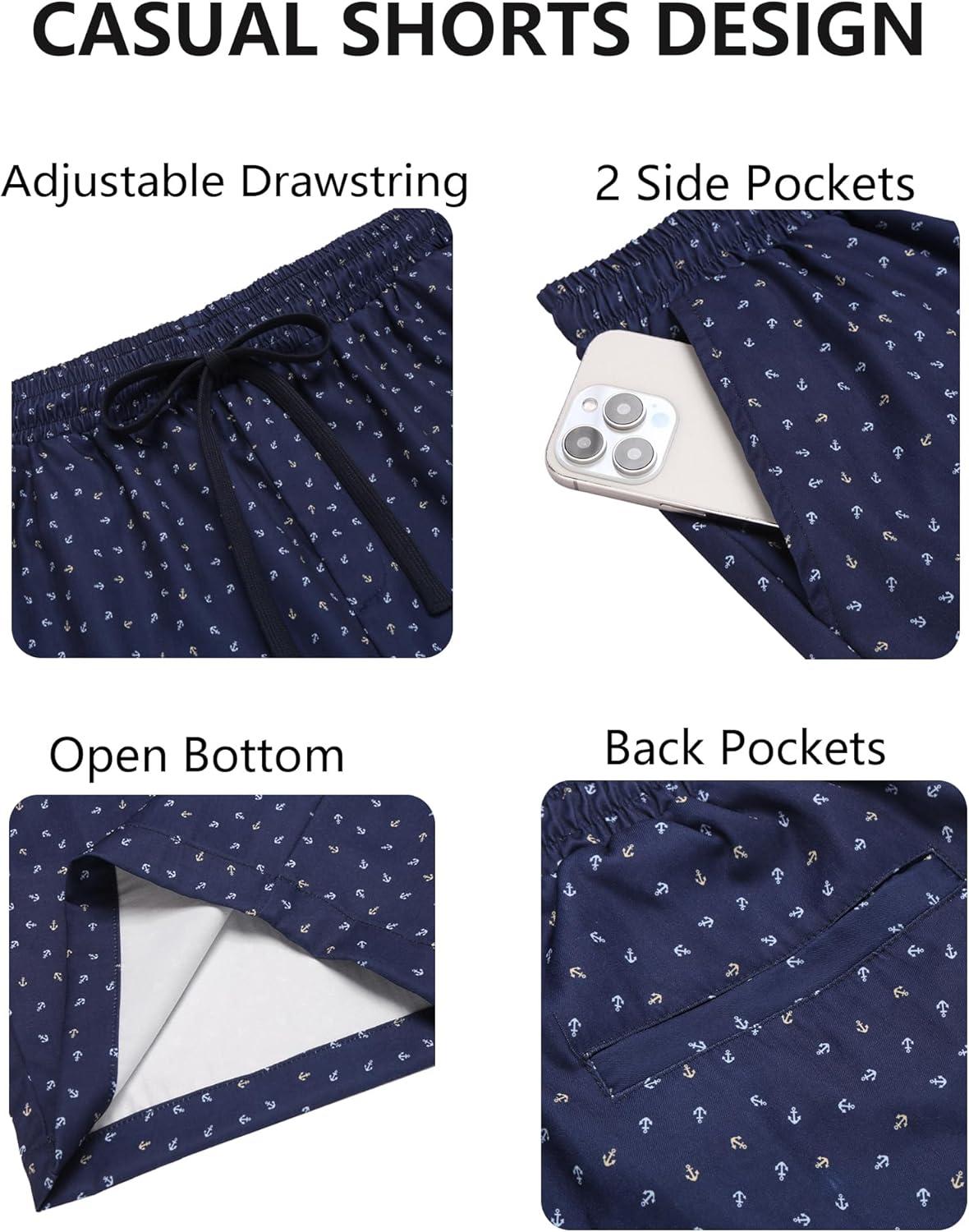 imageCOOFANDY Mens Casual Drawstring Shorts Lightweight Elastic Waist Walking Shorts with PocketsNavy Anchor