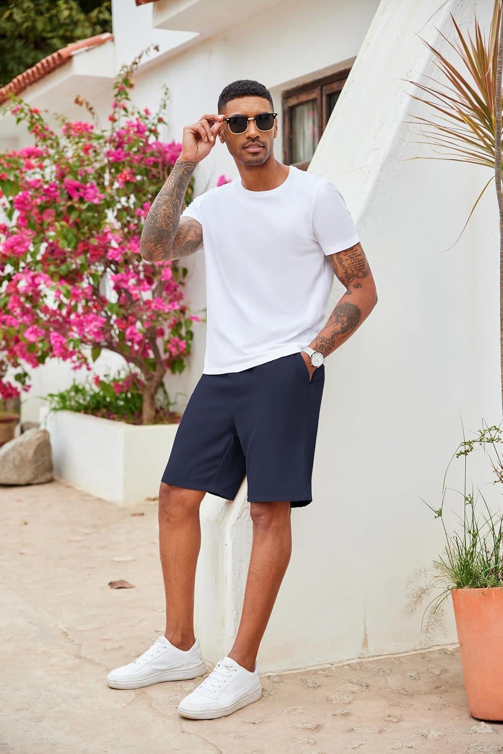 imageCOOFANDY Mens Casual Drawstring Shorts Lightweight Elastic Waist Walking Shorts with PocketsNavy Blue