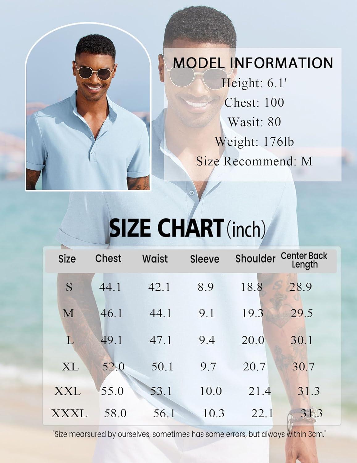 imageCOOFANDY Mens Casual Henley Shirt Short Sleeve Band Collar Shirt Summer Beach Hippie Vacation T Shirt with ButtonKhaki