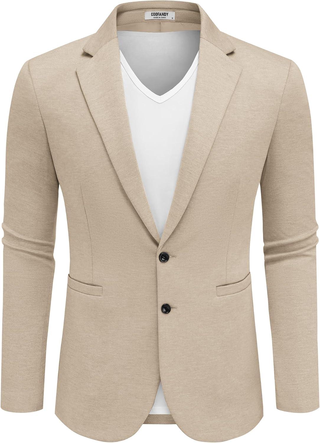 imageCOOFANDY Mens Casual Knit Blazer Two Button Lightweight Sport Coats Suit Jacket02light Khaki