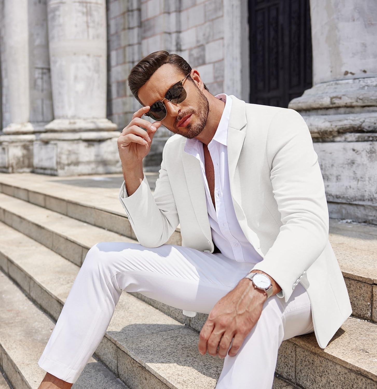 imageCOOFANDY Mens Casual Knit Blazer Two Button Lightweight Sport Coats Suit JacketWhite