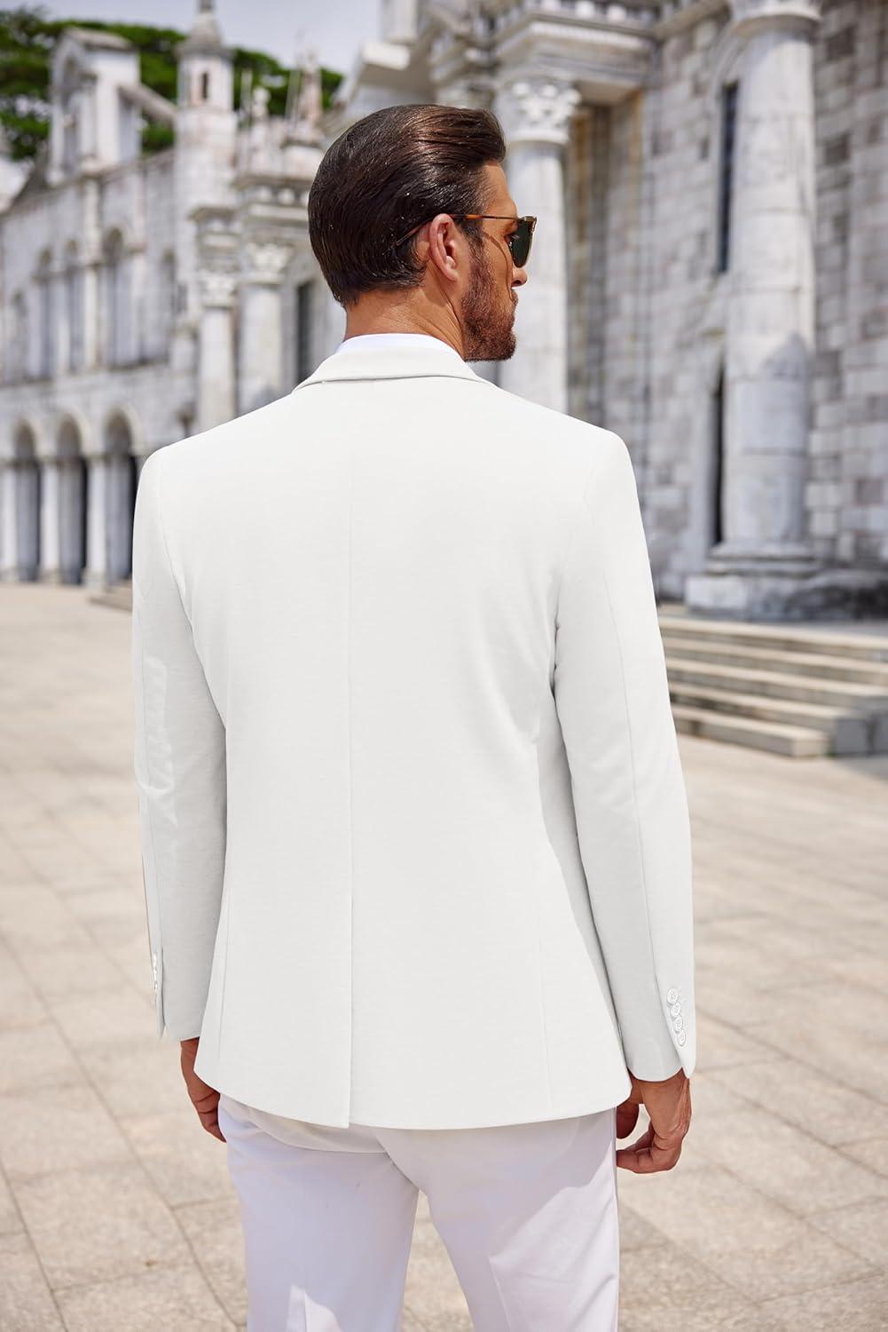 imageCOOFANDY Mens Casual Knit Blazer Two Button Lightweight Sport Coats Suit JacketWhite