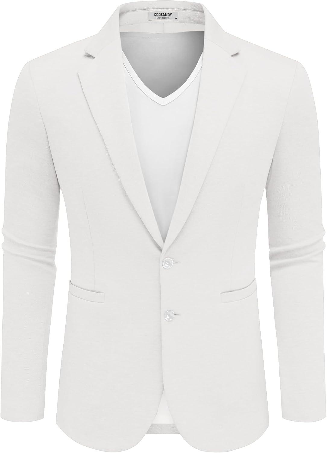 imageCOOFANDY Mens Casual Knit Blazer Two Button Lightweight Sport Coats Suit JacketWhite