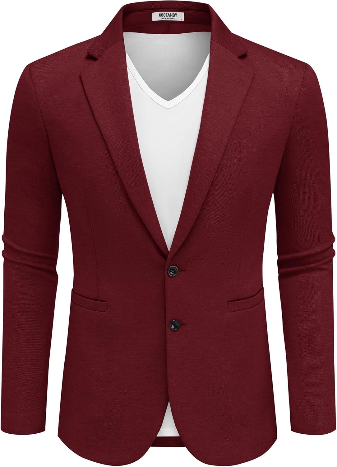 imageCOOFANDY Mens Casual Knit Blazer Two Button Lightweight Sport Coats Suit JacketWine Red