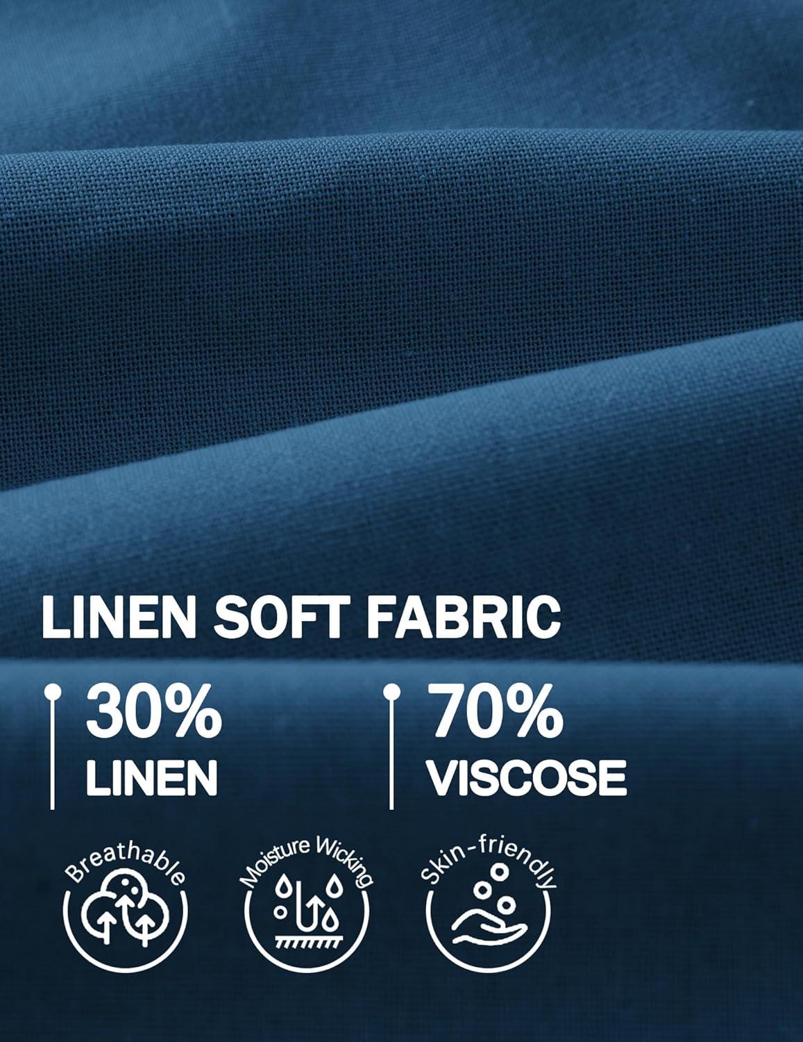 imageCOOFANDY Mens Casual Linen Shorts Elastic Waist Drawstring Loose Fit Summer Beach Vacation Shorts with PocketsDark Blue