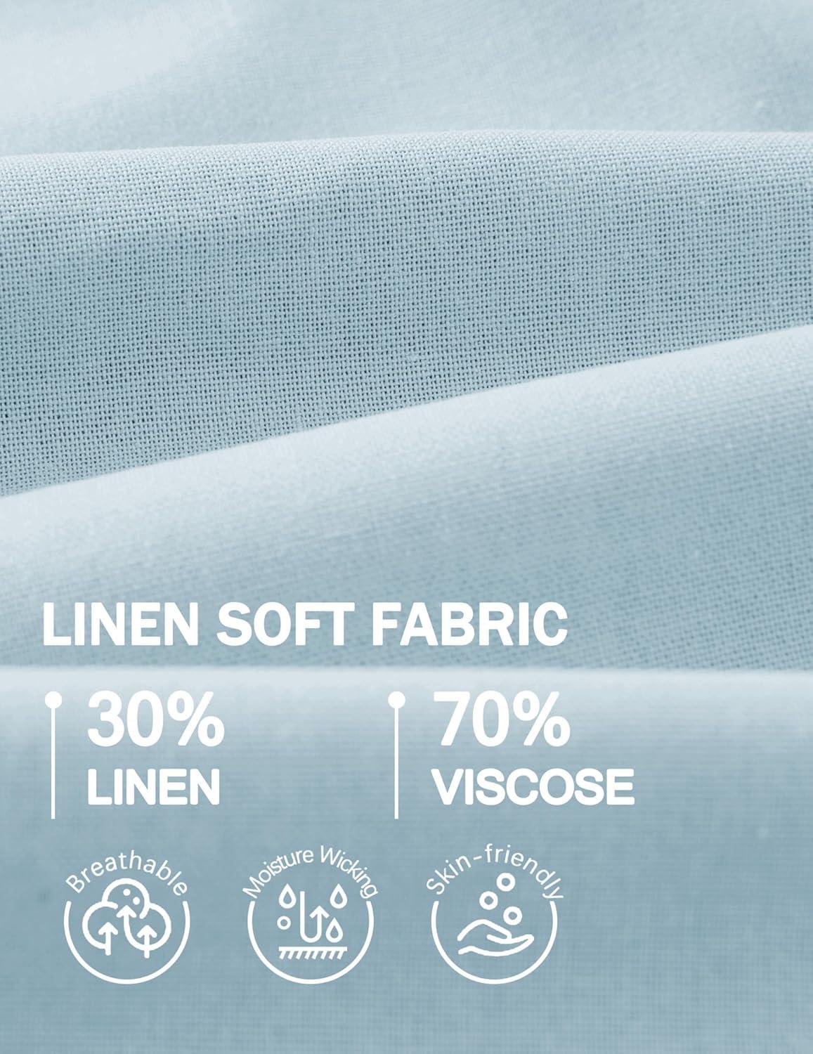 imageCOOFANDY Mens Casual Linen Shorts Elastic Waist Drawstring Loose Fit Summer Beach Vacation Shorts with PocketsLight Blue