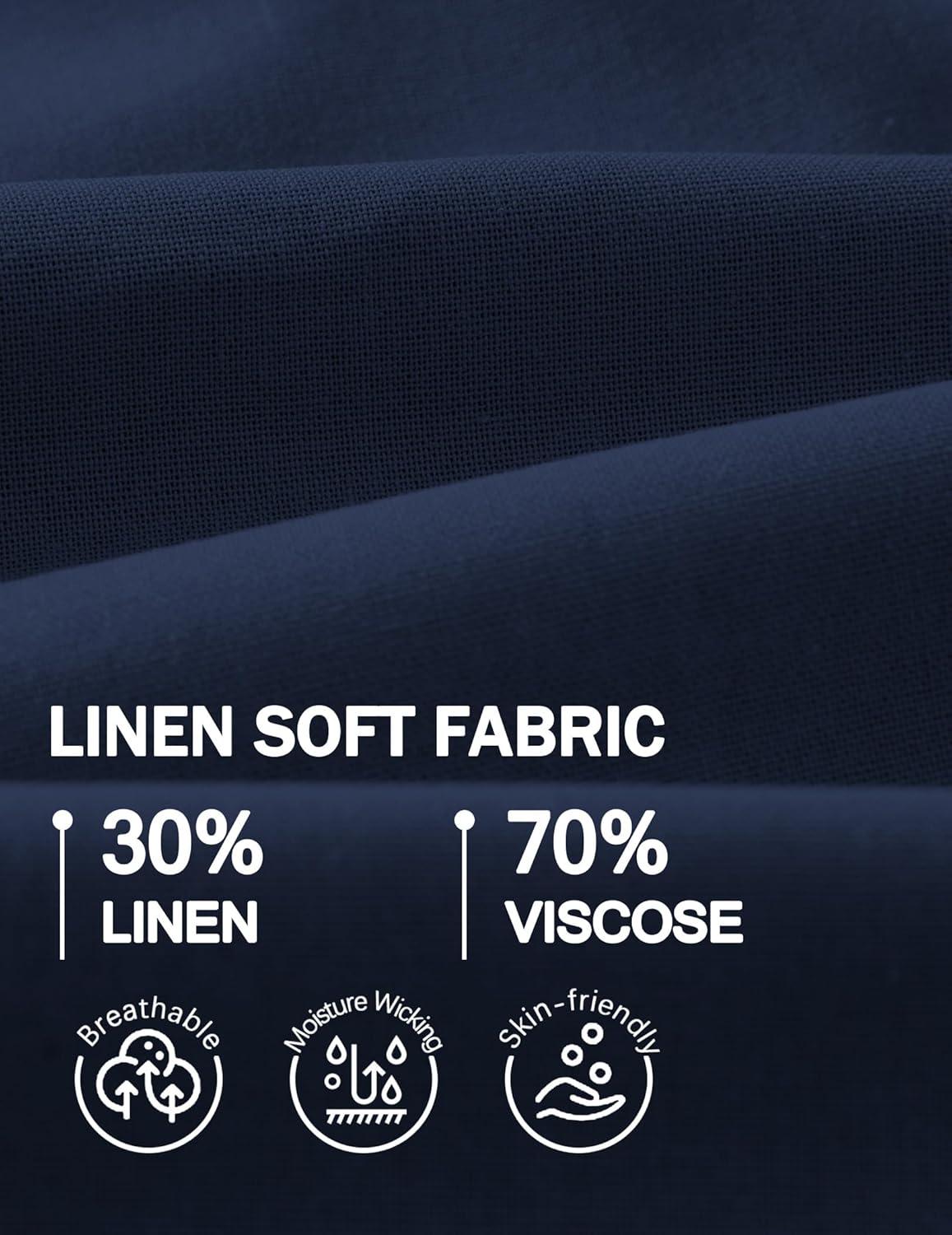 imageCOOFANDY Mens Casual Linen Shorts Elastic Waist Drawstring Loose Fit Summer Beach Vacation Shorts with PocketsNavy Blue