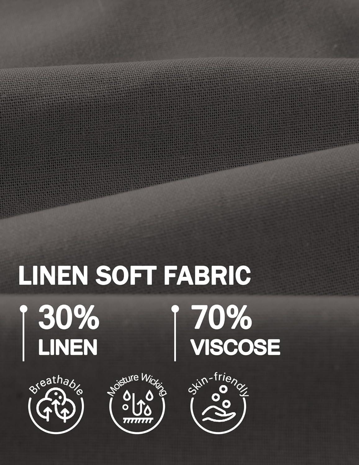 imageCOOFANDY Mens Casual Linen Shorts Elastic Waist Drawstring Loose Fit Summer Beach Vacation Shorts with PocketsZ KhakiDark Grey