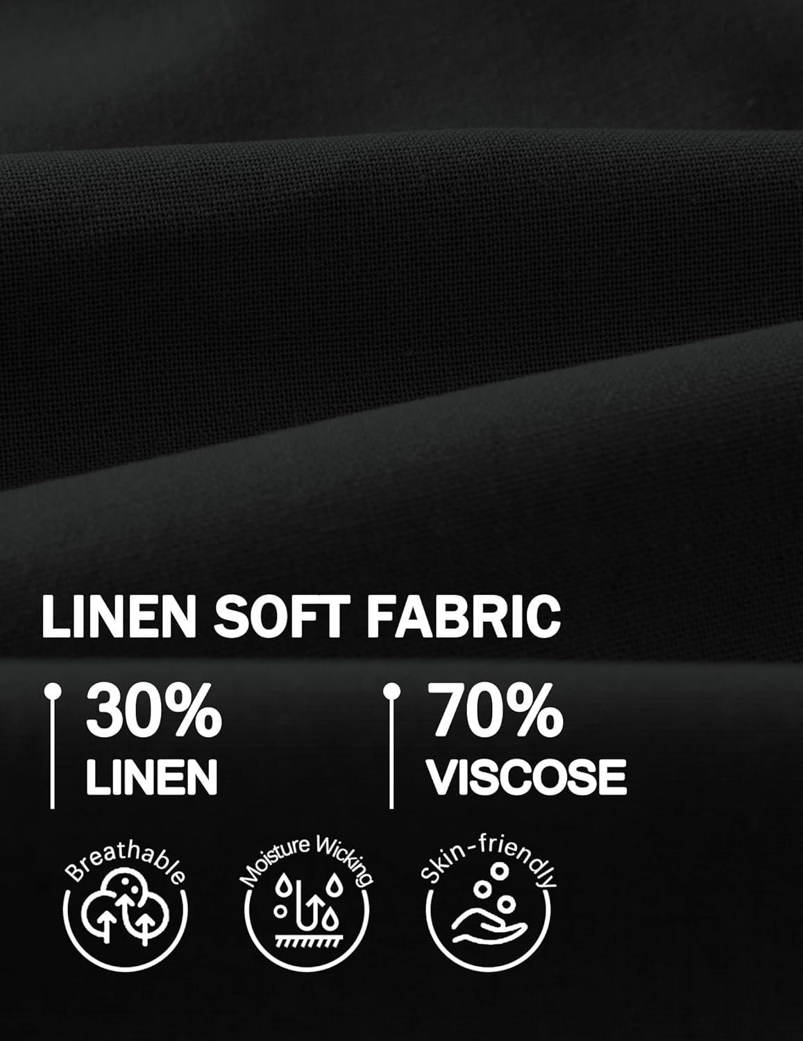 imageCOOFANDY Mens Casual Linen Shorts Elastic Waist Drawstring Loose Fit Summer Beach Vacation Shorts with PocketsZ WhiteBlack