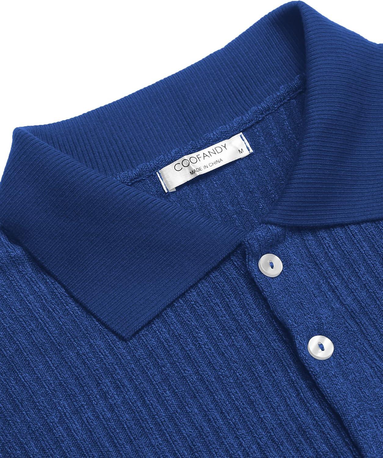 imageCOOFANDY Mens Casual Polo Shirts Long Sleeve Textured Knit Tee Shirt Wrok TshirtsRoyal Blue