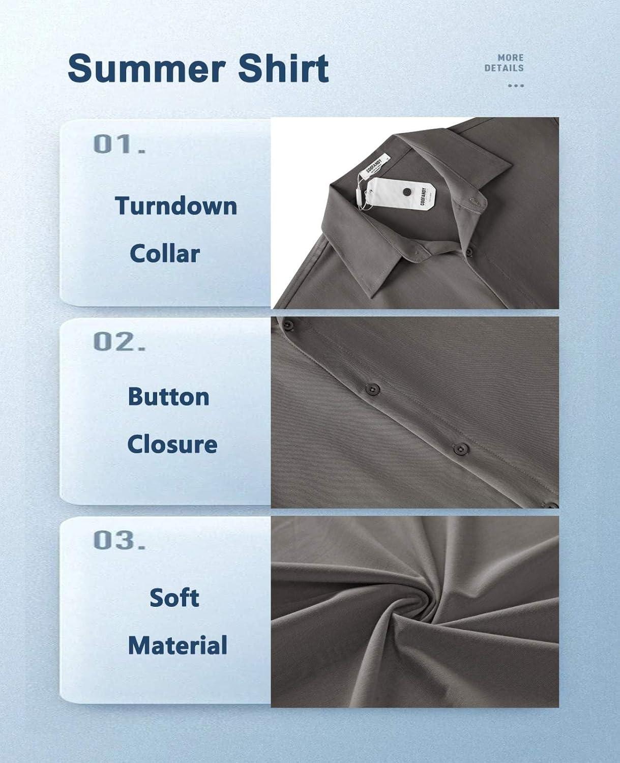 imageCOOFANDY Mens Casual Short Sleeve Button Down Shirts Summer Untucked Wrinkle Free ShirtsDark Grey