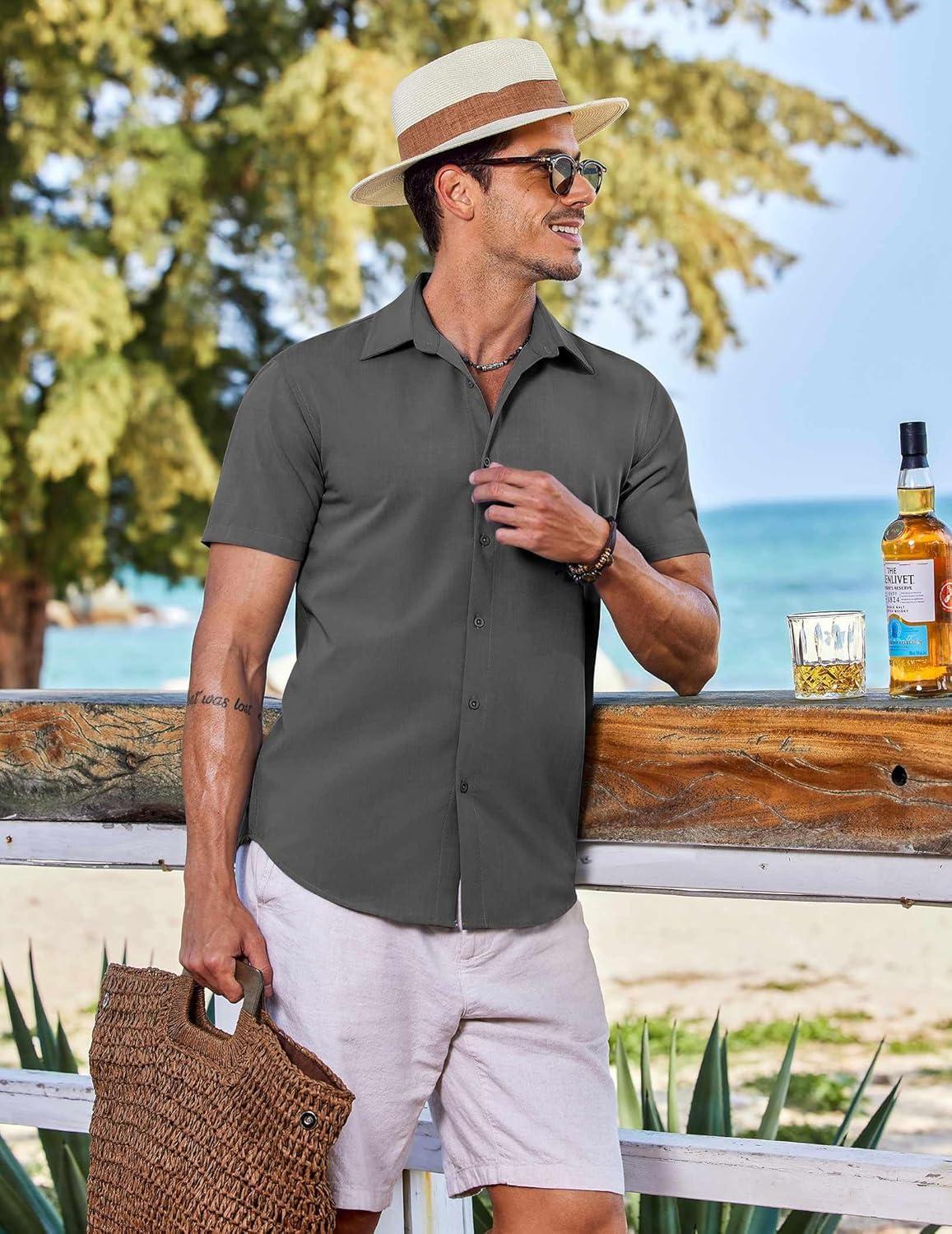 imageCOOFANDY Mens Casual Short Sleeve Button Down Shirts Summer Untucked Wrinkle Free ShirtsDark Grey