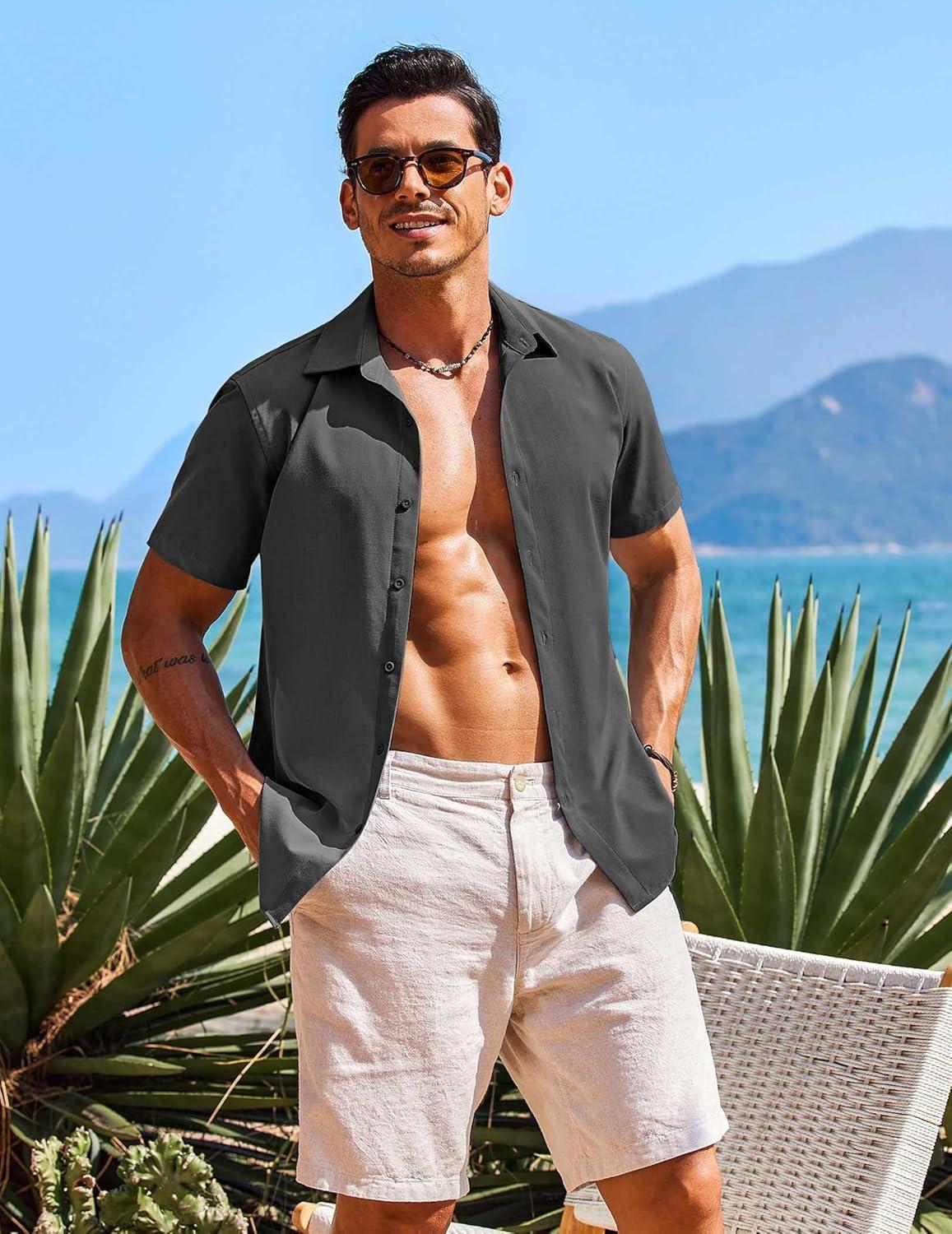 imageCOOFANDY Mens Casual Short Sleeve Button Down Shirts Summer Untucked Wrinkle Free ShirtsDark Grey
