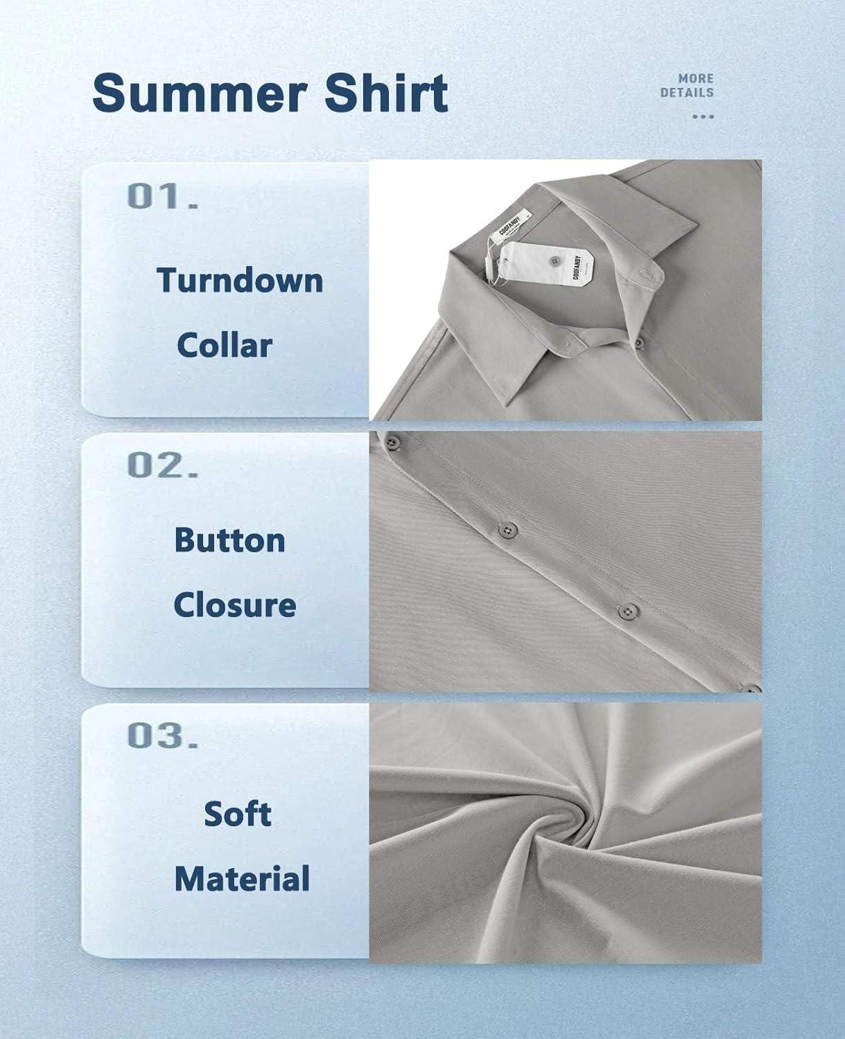 imageCOOFANDY Mens Casual Short Sleeve Button Down Shirts Summer Untucked Wrinkle Free ShirtsLight Grey