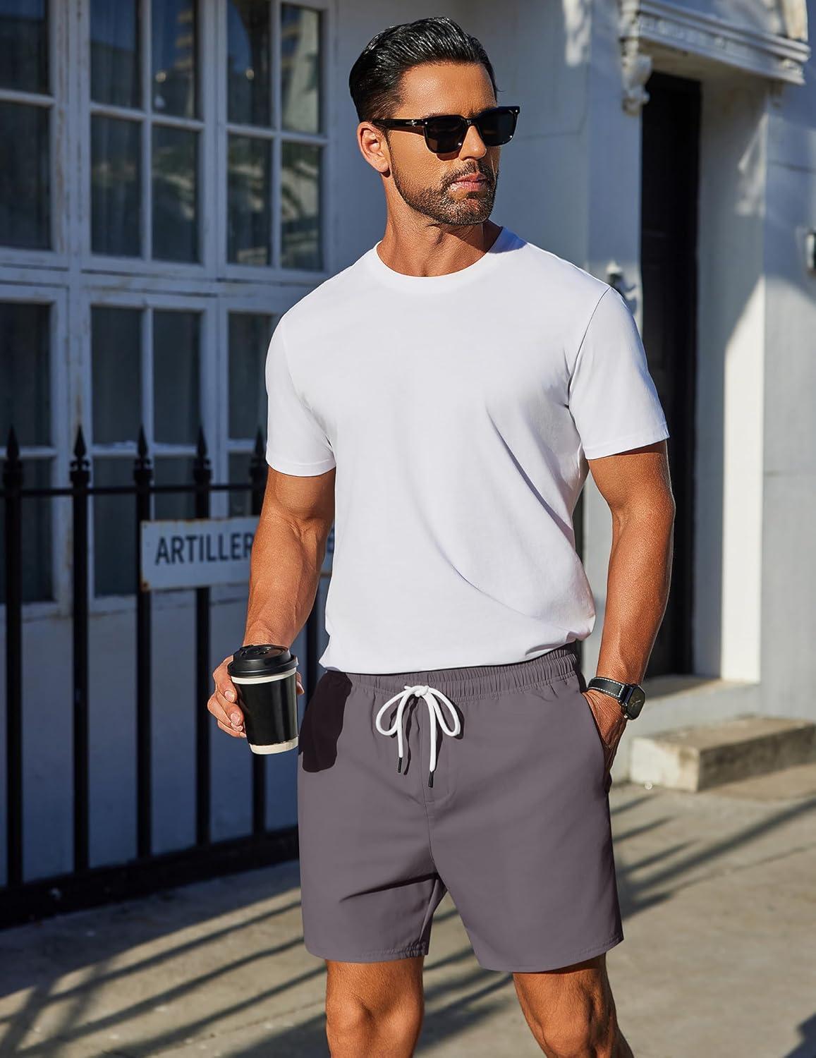 imageCOOFANDY Mens Casual Shorts 5quot Elastic Drawstring Shorts Summer Beach Athletic ShortsDark Grey