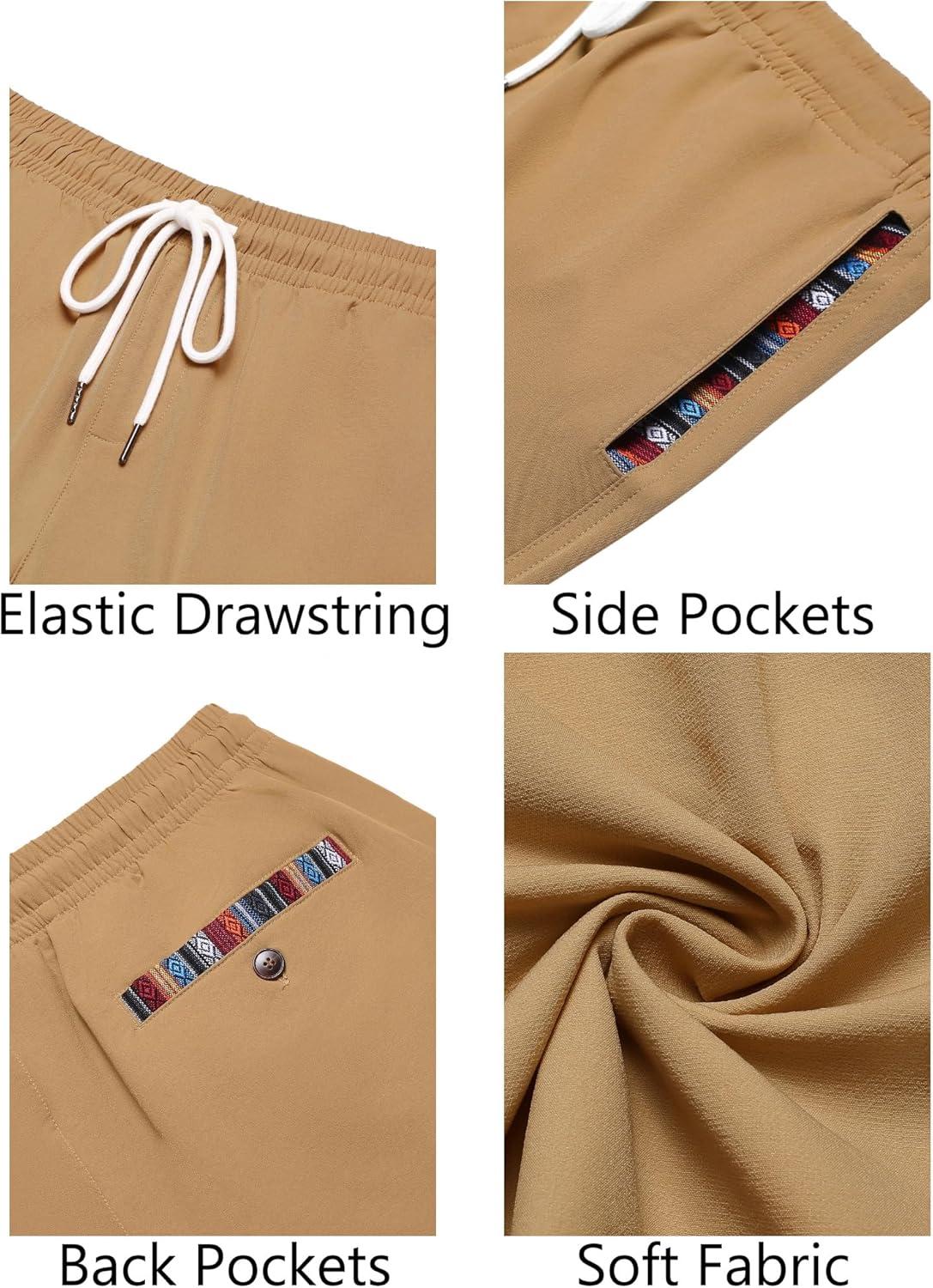 imageCOOFANDY Mens Casual Shorts 5quot Elastic Drawstring Shorts Summer Beach Athletic ShortsLight Brown