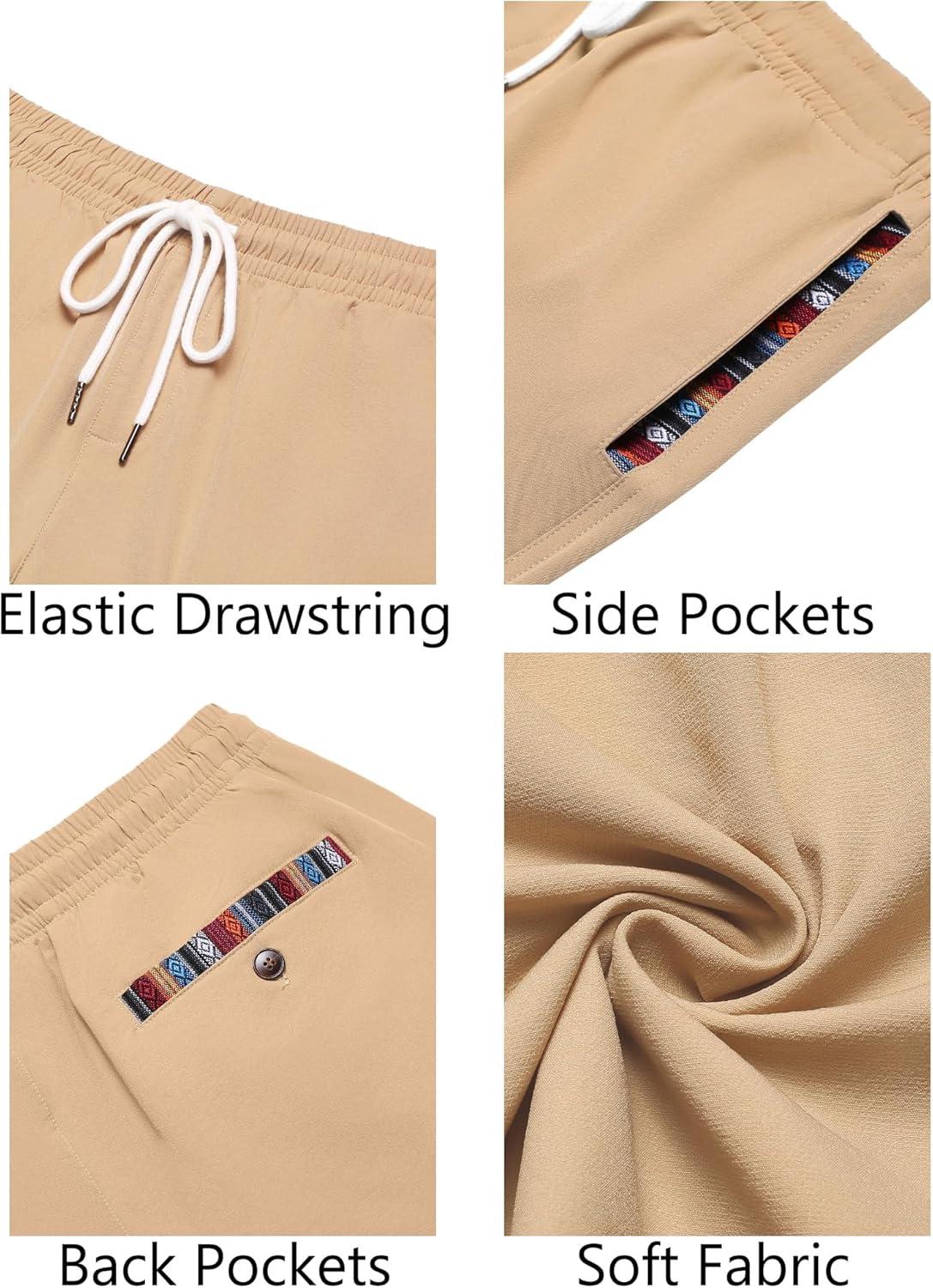 imageCOOFANDY Mens Casual Shorts 5quot Elastic Drawstring Shorts Summer Beach Athletic ShortsLight Khaki