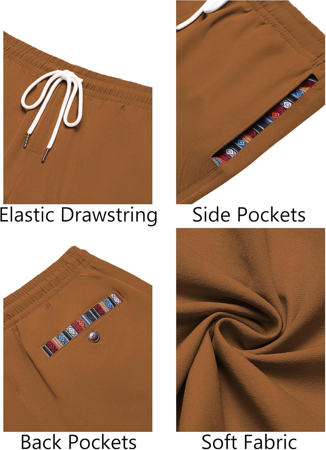 imageCOOFANDY Mens Casual Shorts 5quot Elastic Drawstring Shorts Summer Beach Athletic ShortsTan