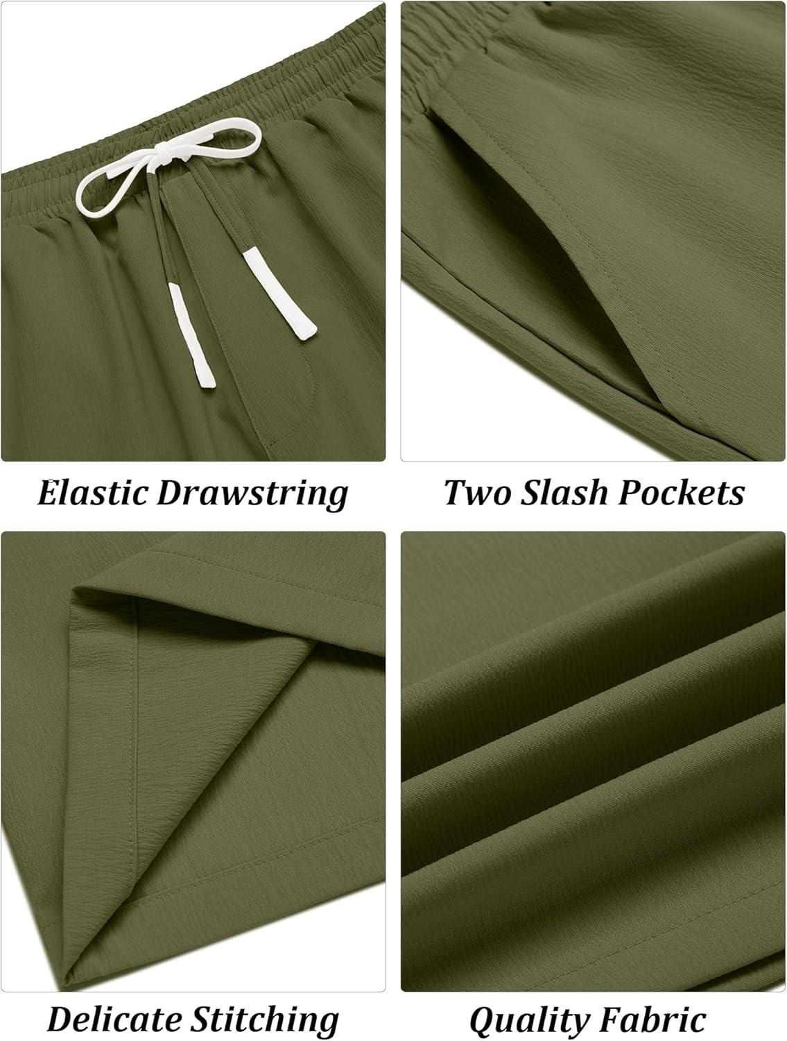 imageCOOFANDY Mens Casual Shorts Drawstring Summer Beach Shorts Lightweight Elastic Waist Vacation Short with PocketsArmy Green