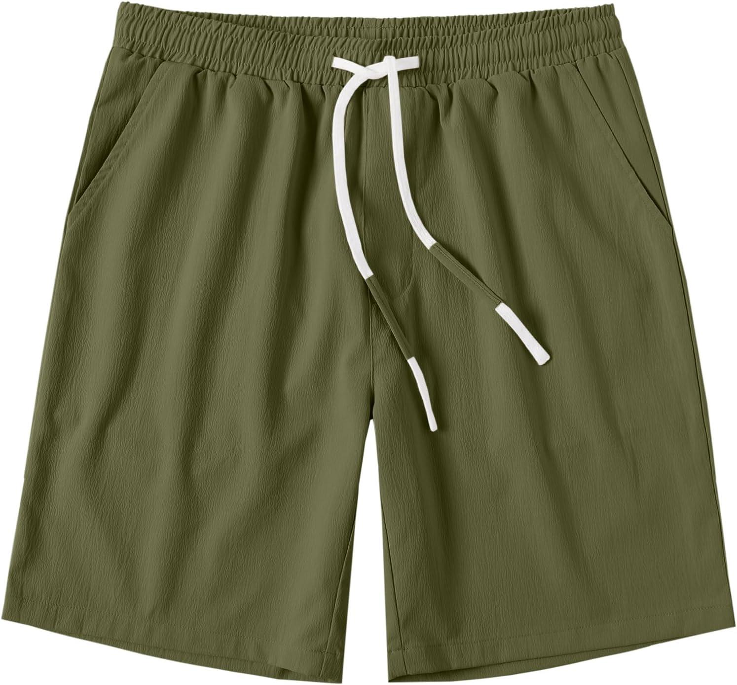 imageCOOFANDY Mens Casual Shorts Drawstring Summer Beach Shorts Lightweight Elastic Waist Vacation Short with PocketsArmy Green