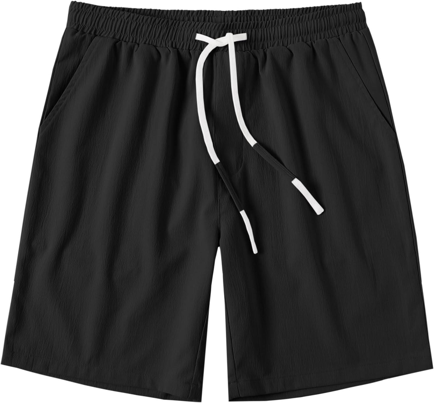 imageCOOFANDY Mens Casual Shorts Drawstring Summer Beach Shorts Lightweight Elastic Waist Vacation Short with PocketsBlack