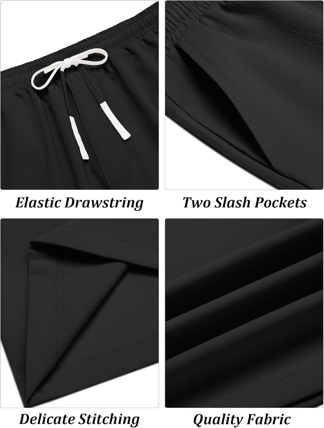 imageCOOFANDY Mens Casual Shorts Drawstring Summer Beach Shorts Lightweight Elastic Waist Vacation Short with PocketsBlack