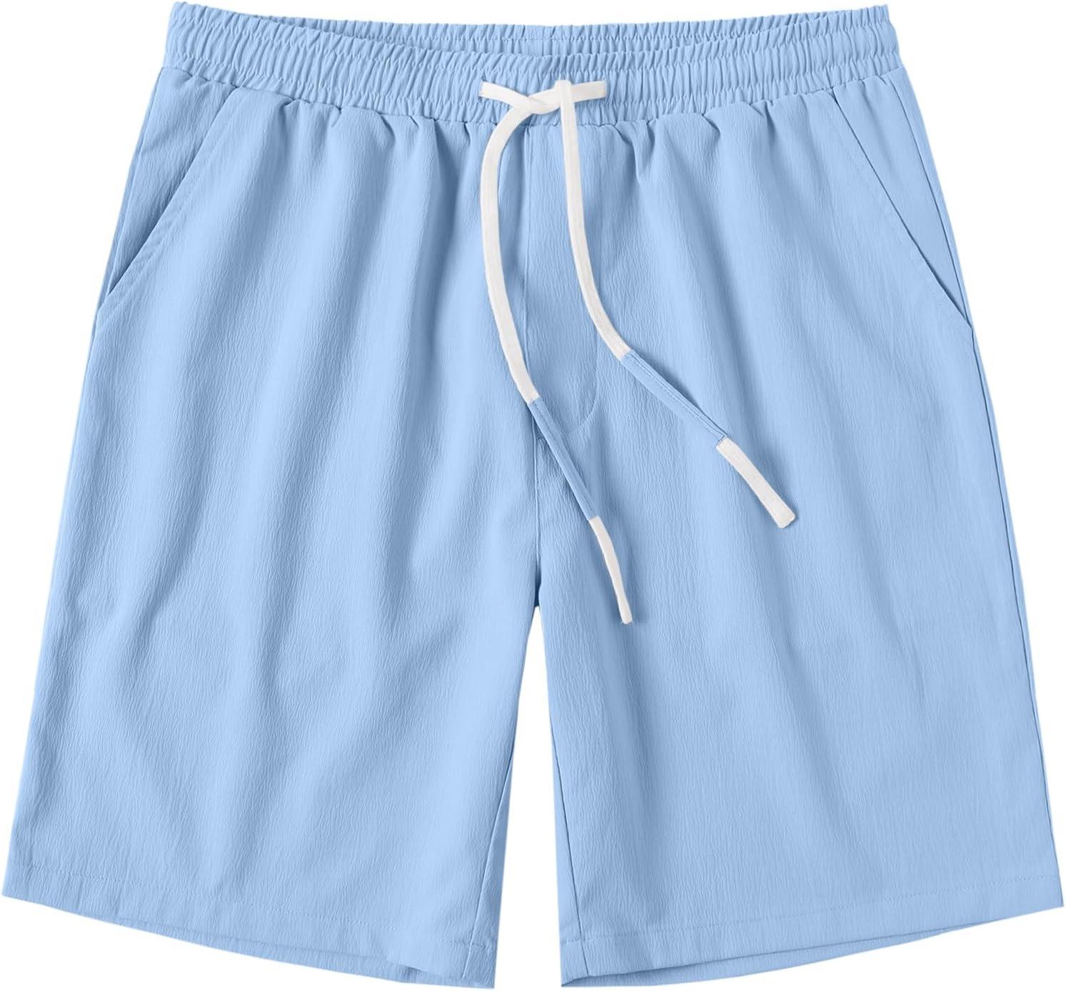 imageCOOFANDY Mens Casual Shorts Drawstring Summer Beach Shorts Lightweight Elastic Waist Vacation Short with PocketsBlue