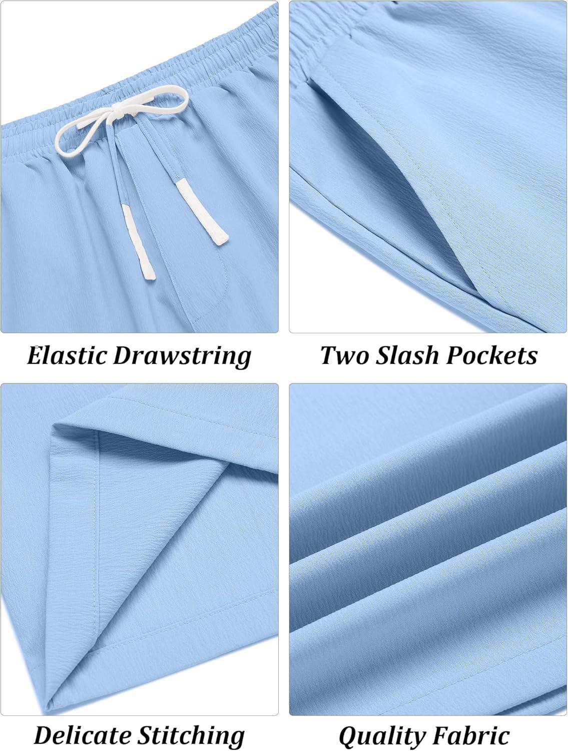 imageCOOFANDY Mens Casual Shorts Drawstring Summer Beach Shorts Lightweight Elastic Waist Vacation Short with PocketsBlue