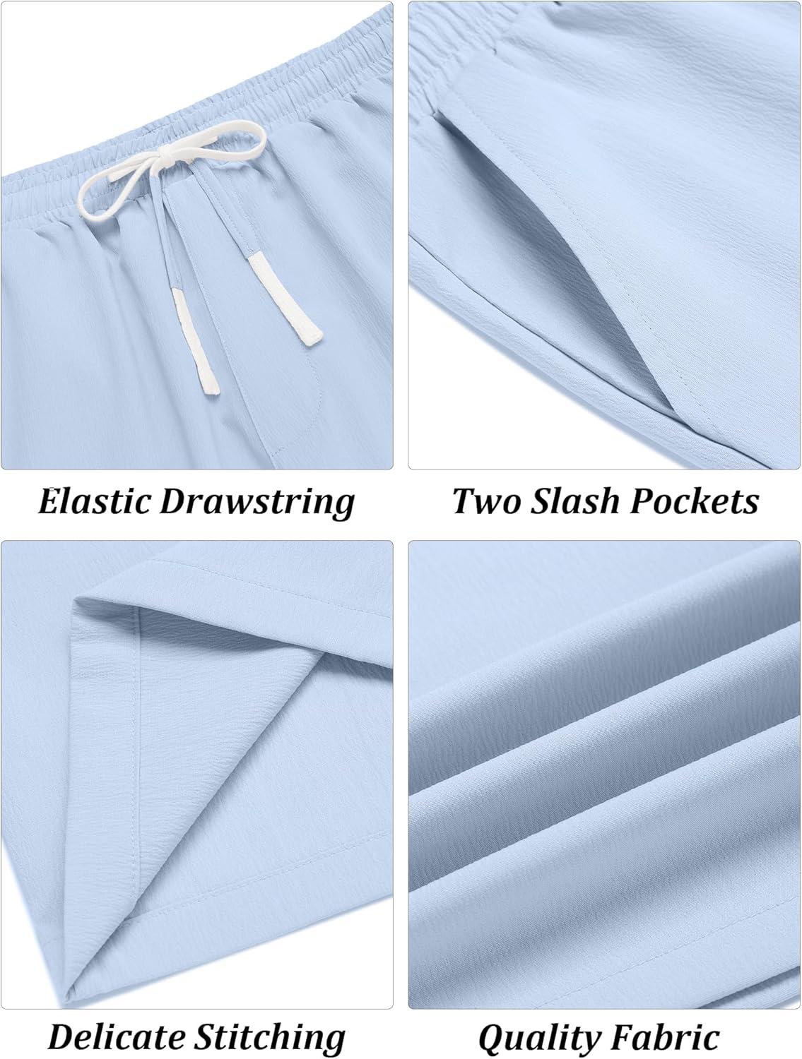 imageCOOFANDY Mens Casual Shorts Drawstring Summer Beach Shorts Lightweight Elastic Waist Vacation Short with PocketsLight Blue