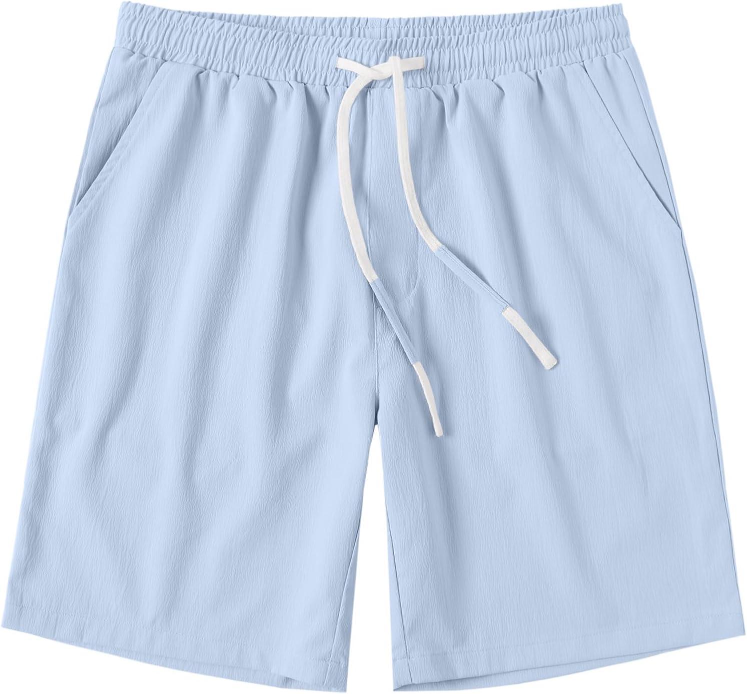 imageCOOFANDY Mens Casual Shorts Drawstring Summer Beach Shorts Lightweight Elastic Waist Vacation Short with PocketsLight Blue