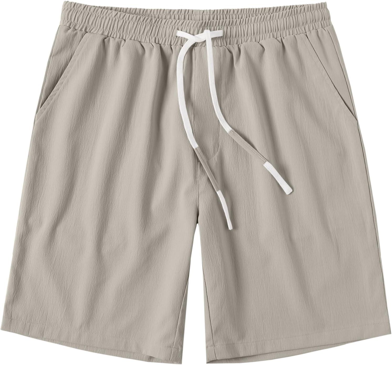 imageCOOFANDY Mens Casual Shorts Drawstring Summer Beach Shorts Lightweight Elastic Waist Vacation Short with PocketsLight Gray