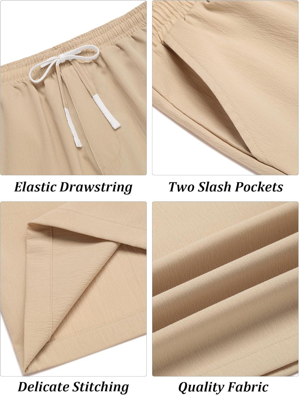 imageCOOFANDY Mens Casual Shorts Drawstring Summer Beach Shorts Lightweight Elastic Waist Vacation Short with PocketsLight Khaki