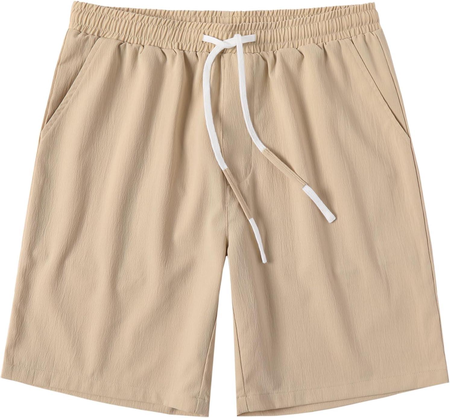 imageCOOFANDY Mens Casual Shorts Drawstring Summer Beach Shorts Lightweight Elastic Waist Vacation Short with PocketsLight Khaki