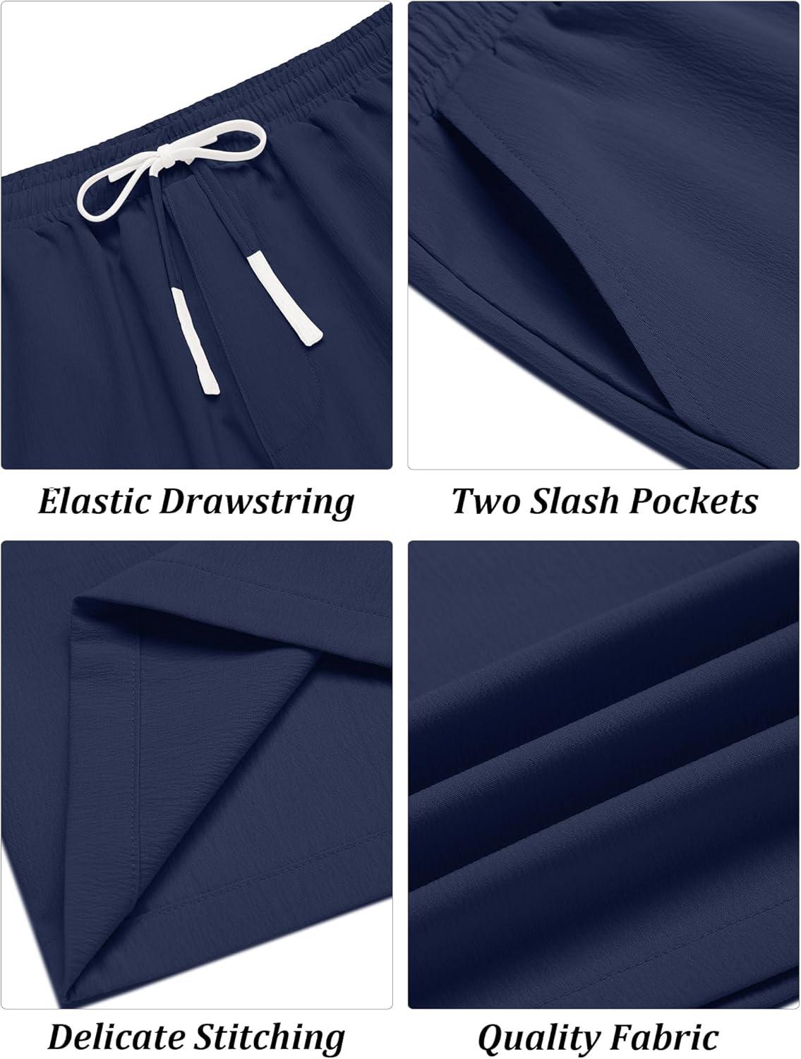 imageCOOFANDY Mens Casual Shorts Drawstring Summer Beach Shorts Lightweight Elastic Waist Vacation Short with PocketsNavy Blue
