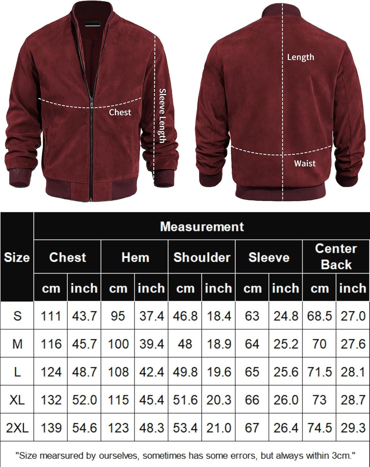 imageCOOFANDY Mens Casual Varsity Jacket Vintage Lightweight Suede Bomber JacketsRed