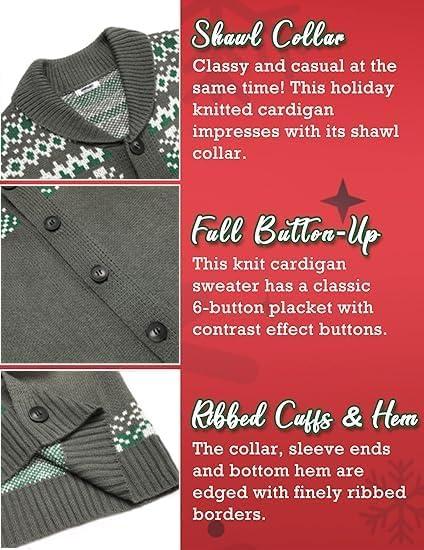 imageCOOFANDY Mens Christmas Cardigans Ugly Xmas Sweaters Reindeer Snowflake Shawl Collar Knitted Cardigan SweaterGraygreenwhite